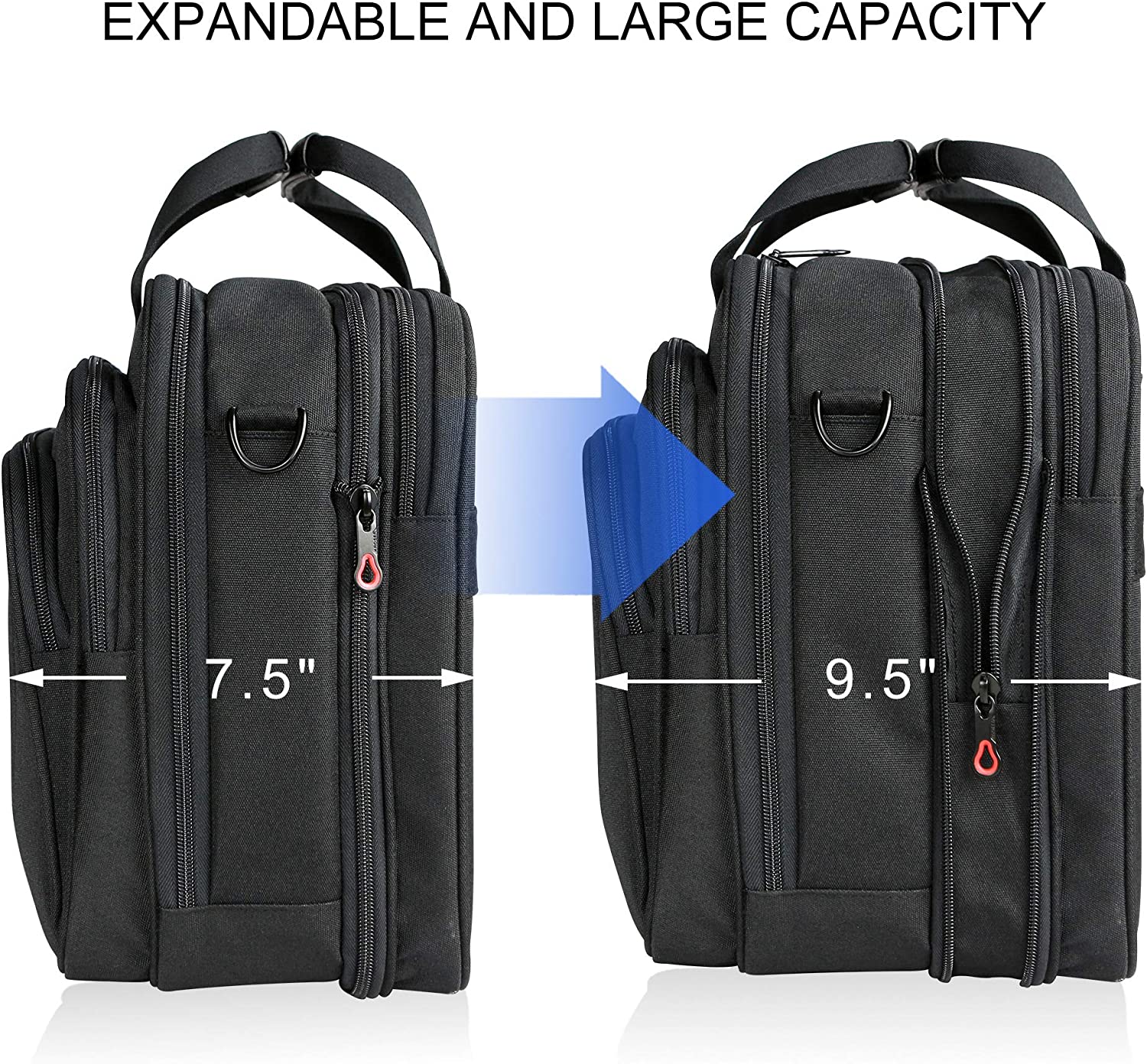 KROSER Laptop Bag Expandable Lightweight Briefcase for 17.3" Laptop Premium Business Work Bag Water-Repellent Messenger Bag with RFID Pockets for School/Travel/Women/Men-Black - Image 2